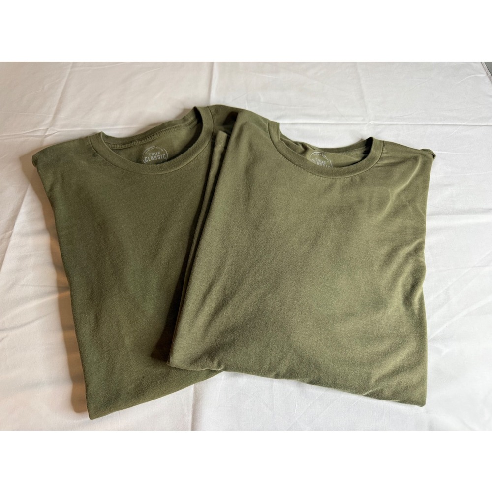 True Classic Mens Olive Green Crew Neck T-Shirt Bundle 2-Pack XXL Cotton Blend